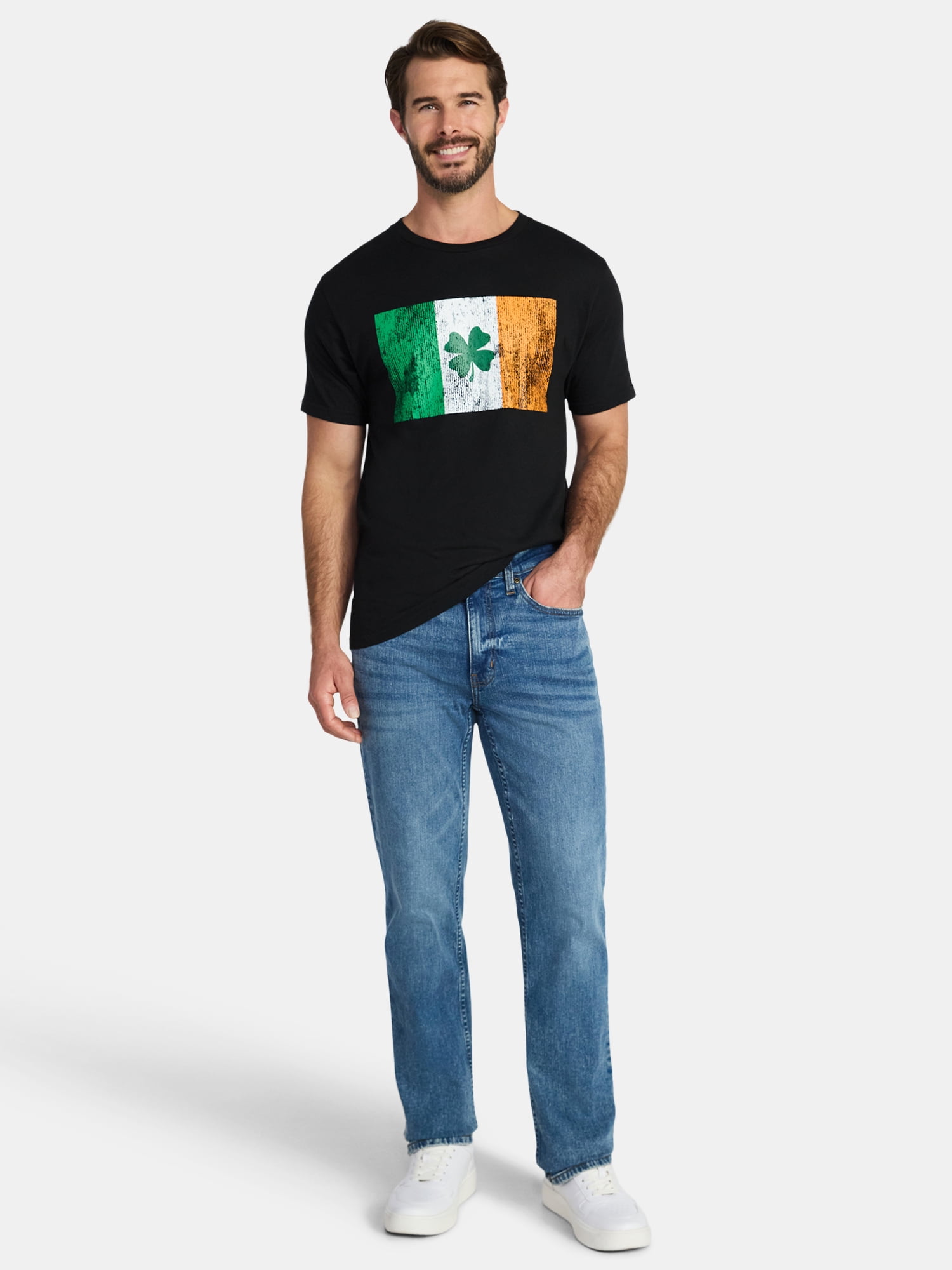 Saint Patrick's Day Men's Ireland Flag Clover Graphic Tee by Way to Celebrate, Sizes XS-5XL
