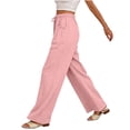 thumbnail image 5 of Yyeselk Women Baggy Casual Business Palazzo Pants Loose Fit Wide Leg Slacks Cotton Linen Pleated Trousers with Button Detail Pockets Pink L, 5 of 8