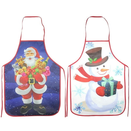 

2 Pcs Christmas Party Apron Santa Pattern Apron Creative Kitchen Cooking Apron