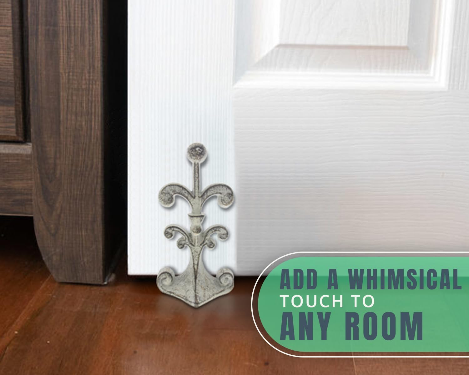 Comfify Door Stop, Cast Iron, Fleur-De-Lis Design, Felt Bottom, White Finish
