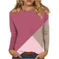 thumbnail image 2 of pimelu Women's 3/4 Sleeve Shirts Winter Fall Long Sleeve Tops Color Block Round Neck Loose Tops Comfy Soft Blouses Summer Casual Pullover Winter Clearance Deals, 2 of 4