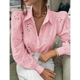 thumbnail image 5 of IDOPIP Long Sleeve Blouses for Women Leisure Baggy Cozy Shirts Flower Eyelet Pink Cute Tees 2025 L, 5 of 6
