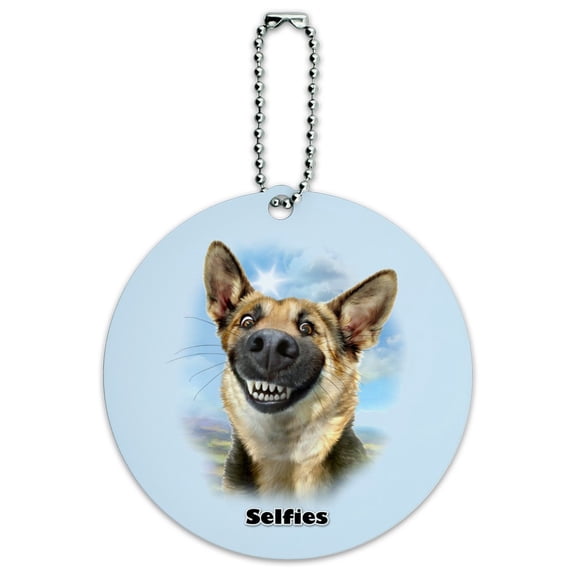 German Shepherd Dog Selfie Round Luggage ID Tag Card Suitcase Carry-On