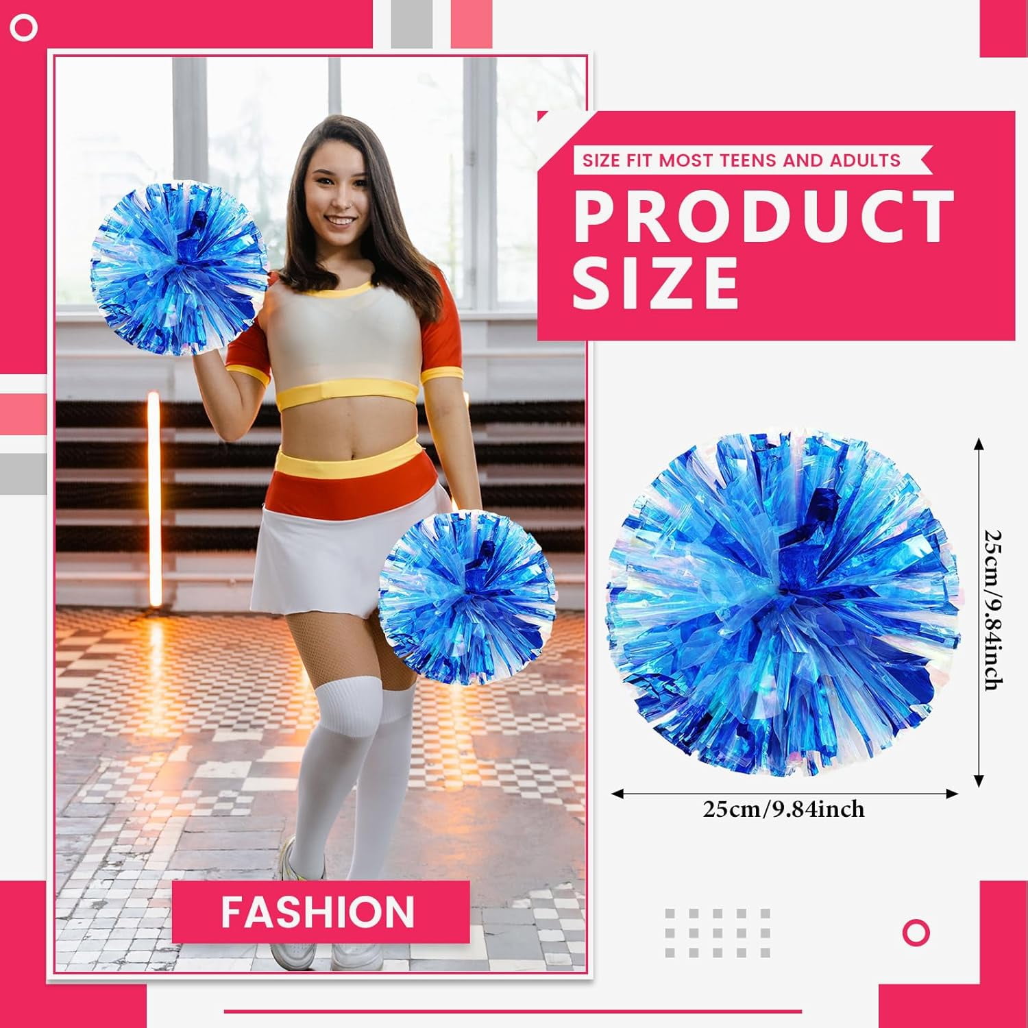 12 Pack Cheerleading pom poms,Cheer pom poms Sports Dance Cheer Plastic Pom Poms Cheerleading for Sports Team Spirit Cheering (Colorful+Blue)