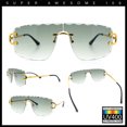 thumbnail image 2 of Large Luxury Petal Bevel Rimless Curved Top Gangster Shade Sunglasses [Gold - Green], 2 of 7