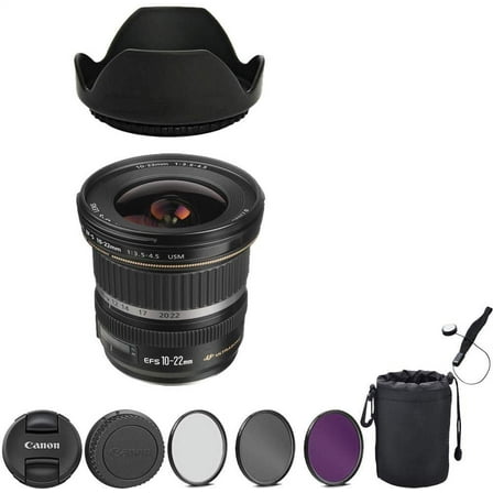 Canon EF-S 10-22mm f/3.5-4.5 USM Lens Bundle with Manufacturer Accessories & Premium Kit for EOS 7D Mark II, 7D, 80D, 70D, 60D, 50D, 40D, 30D, 20D, Rebel T6s, T6i, T5i, T4i, SL1, T3, T6, T5
