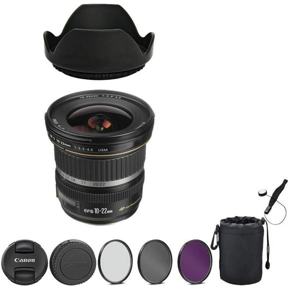Canon EF-S 10-22mm f/3.5-4.5 USM Lens Bundle with Manufacturer Accessories & Premium Kit for EOS 7D Mark II, 7D, 80D, 70D, 60D, 50D, 40D, 30D, 20D, Rebel T6s, T6i, T5i, T4i, SL1, T3, T6, T5