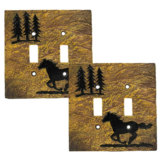 Ensemble de 2 Silhouettes de Cheval Western et Pins Mural Double Toggle Switch Plate