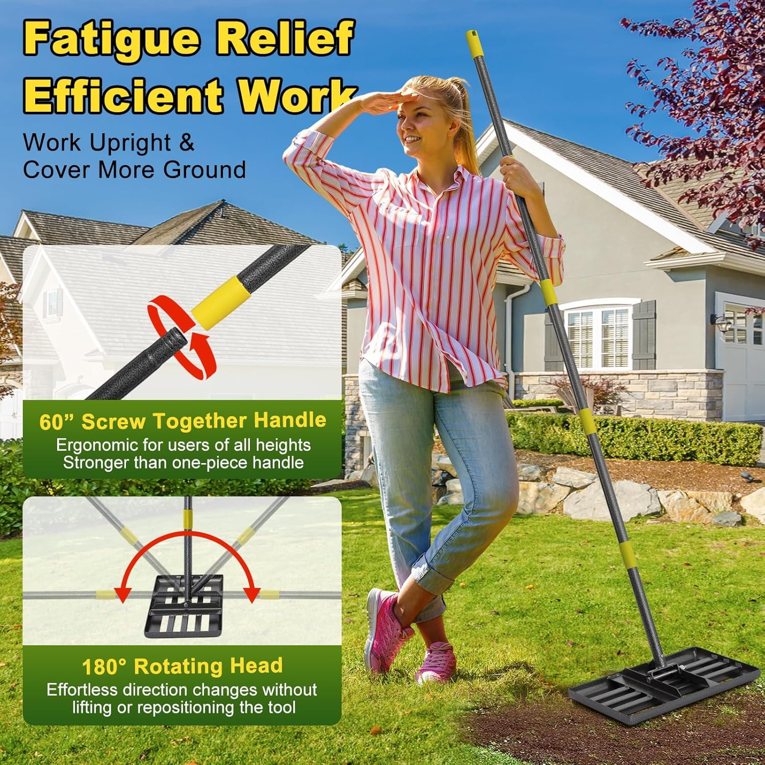 BsBsBest 17 in Lawn Leveling Garden Rake with Adjustable Handle