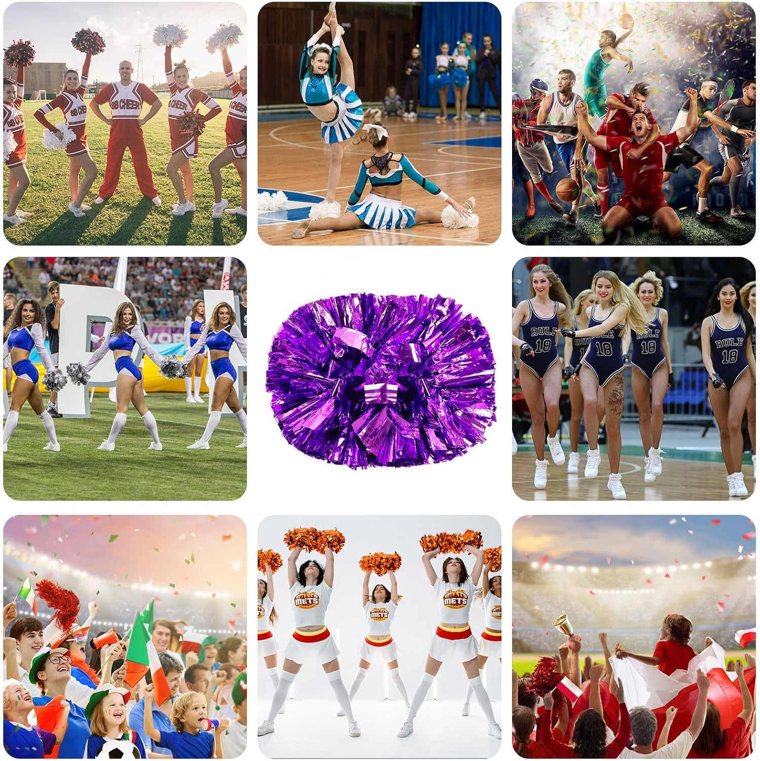 24 PCS pom poms Cheerleading,13.8inch Sports Team Spirits Cheering Squad Dance Training with Handle