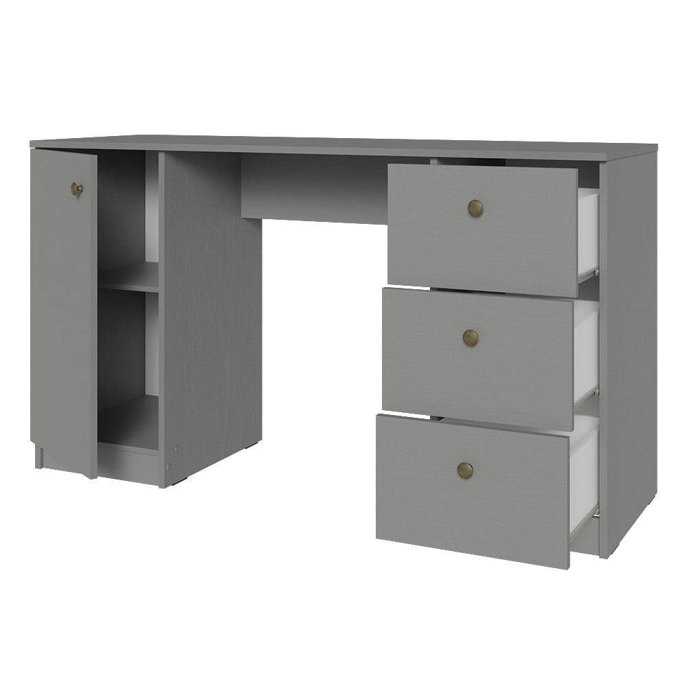 Madesa Executive Computer Writing Desk 53 Inch with 3 Drawers and 1 Door, Metalic Handles Wooden Home Office PC Study Table with Storage - Gray