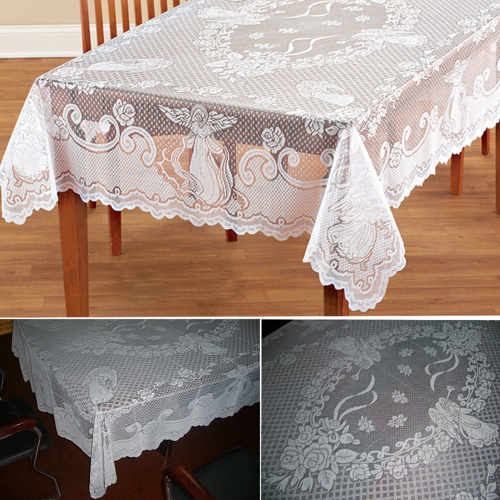 White Vintage Lace Floral Tablecloth Rectangle Table Cloth Cover Doily Wedding 