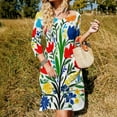 thumbnail image 3 of Colorful Floral Bouquet Bright Happy Art Flare Dress Square Neck Dress Elegant Female Fashion Printed Dress, 3 of 9