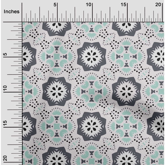 oneOone Cotton Jersey Gray Fabric Artistic Flower & Shapes Geometric Dress Material Fabric Print Fabric By The Yard 58 Inch Wide