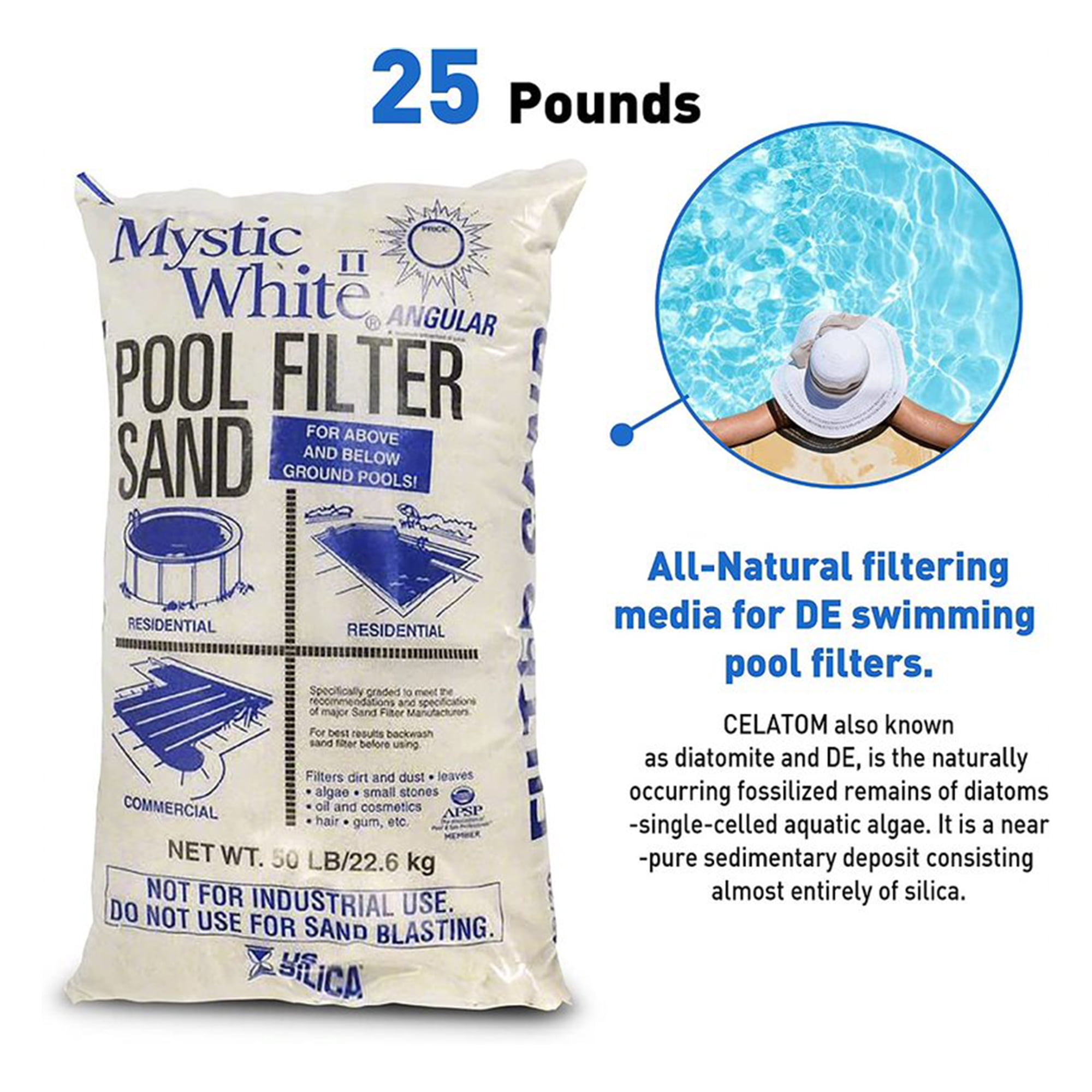 US Silica Mystic White II Swimming Pool Filter Sand, White, 50 ...