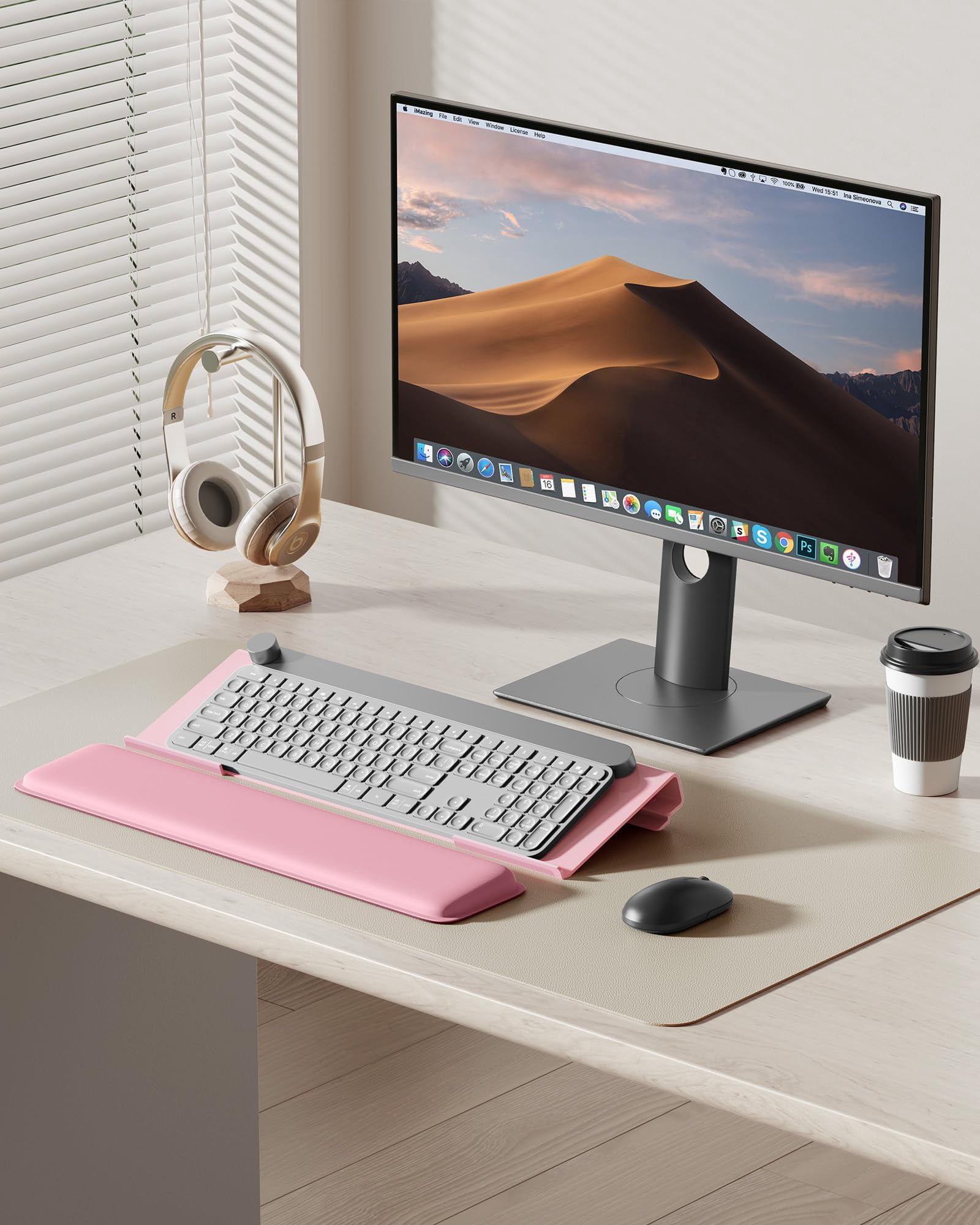 Computer Stand For Desktop  2-level Height Adjustment Wrist Rest Non-slip Key Board Riser Pad Office Gaming And Home Desks(pink)