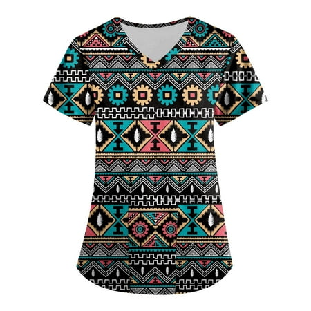 

Cakiesky Womens Tops Scrubs Funny V Neck Short Sleeve Nurses Tops Navy XXL