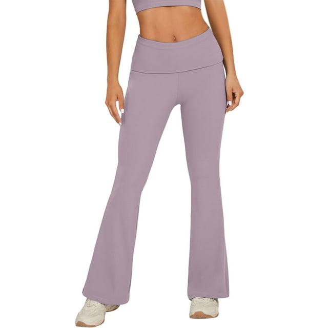 Pantalones de yoga anchos para mujer: leggings acampanados, diseño de cintura alta con vuelta, tejido de nailon y spandex, para ocasiones informales y cotidianas