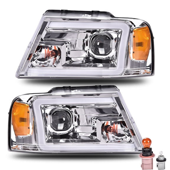 Fit For 2004-2008 Ford F-150/Mark LT Chrome/Amber LED DRL Projector Headlights