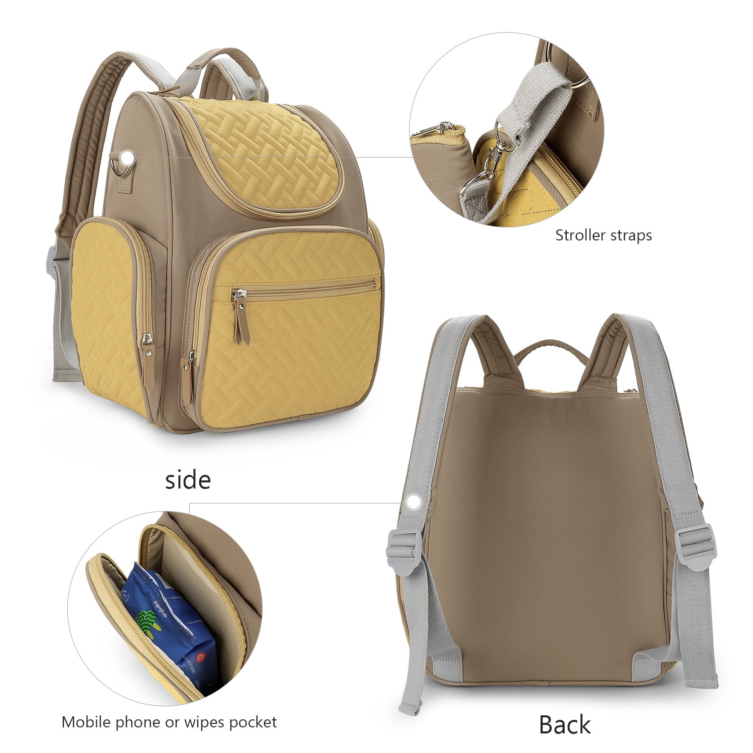 Mommy Bag, Maternal Child Bag, Outdoor Lightweight Handbag, Large-Capacity Backpack for Baby, Diaper Baby Bottle Storage Bag(Yellow)