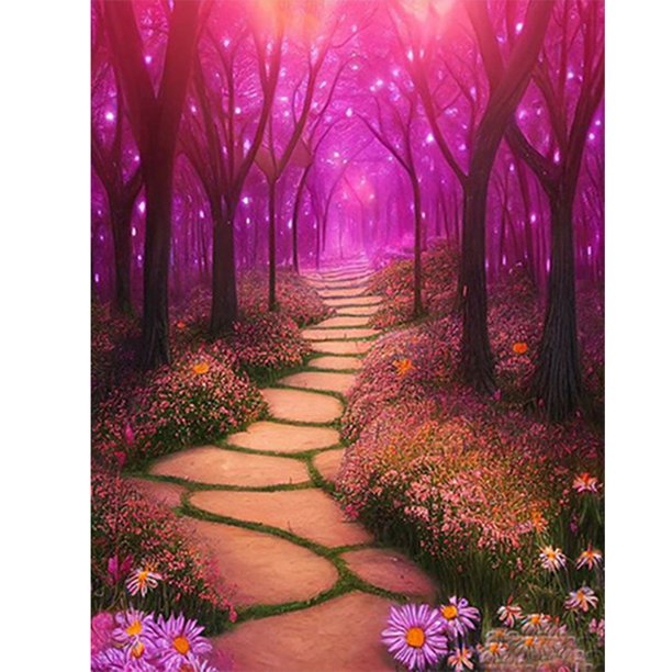 Cuadros Decorativos 5D bricolaje ronda completa taladro diamante pintura bosque camino Kit decoración del hogar (QQ298) Wdftyju de costura negro 4 estilos