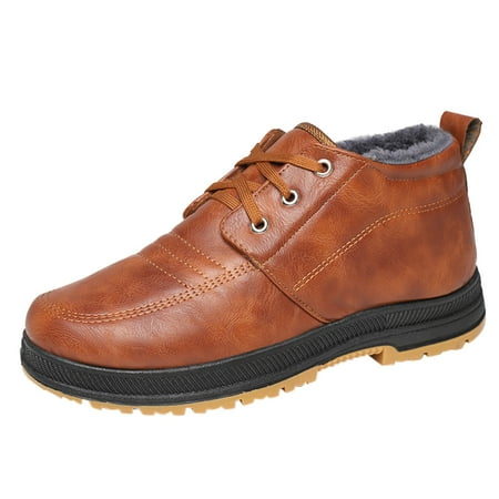 XDDST Boots for Mens Shoes Winter Casual Leather Shoes with Velvet and Thick Flat Non Slip Lace Up Snow Boots Winter Ankle Boots Winter Warm Shoes Fuzzy
