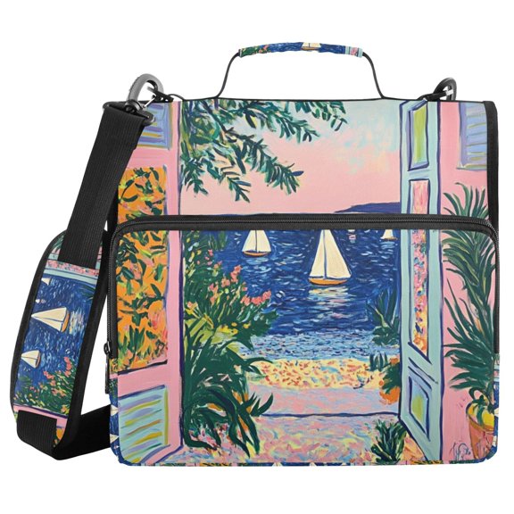 FORMRS Zipper Binder with Shoulder Strap 2-inch Ring 500 Sheet Capacity File Bag, Colorful Seaside