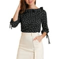 thumbnail image 1 of Unique Bargains Women's Ruffled Neck Half Sleeve Sheer Summer Polka Dots Blouse Tops, 1 of 5