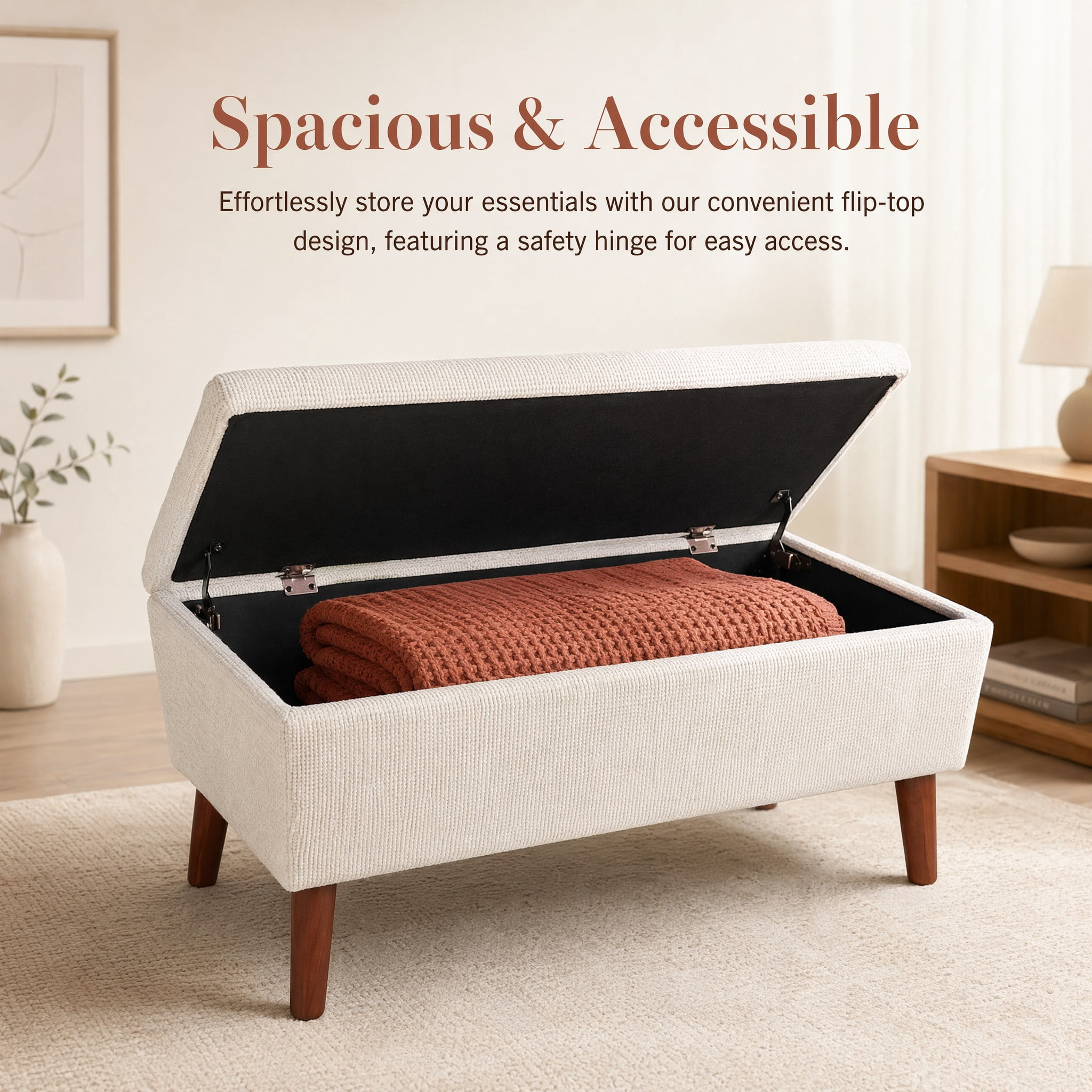 42" Rectangular Linen Ottoman Bench, Modern Low Footrest Stool with Solid Wood Tapered Legs, Multi-Use Entryway Shoe Bench & End of Bed Bench for Living Room/Bedroom
