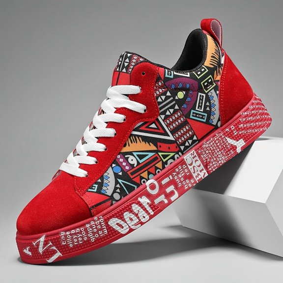 [Casual Skateboarding Sneakers] Men's Stylish Breathable Low-Top Sneakers | Geometric Pattern Design | Comfortable Fit for Casual Skateboarding, Outdoor Activities, All Seasons