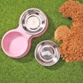 thumbnail image 6 of Aquvino Dog Double Bowl Puppy Food Feeder Stainless Steel Pet Drinking Dish (Pink), 6 of 7