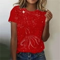 thumbnail image 3 of Tops de Ajuste Suelto para las Mujeres Sudadera Casual Impresa Manga Corta Cuello Redondo Superior, Poliéster, 3 of 4