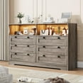 thumbnail image 1 of 55 In 6 Drawer Dresser with LED Lights and Power Outlet Scratch-Resistant Wood Chest for Bedroom Living Room Grey, 1 of 7