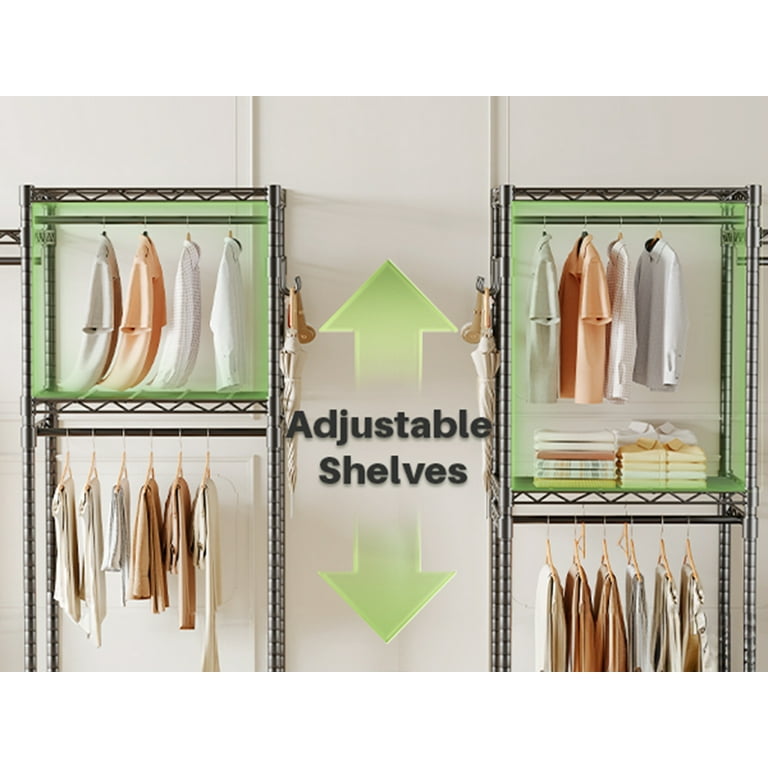 HOKEEPER Portant à Vêtements Robuste Pour Suspendre Les Vêtements - Portant à Vêtements Réglable à Roulettes Pour Chambre à Coucher, Salon (double Tringle Avec Panier En Métal