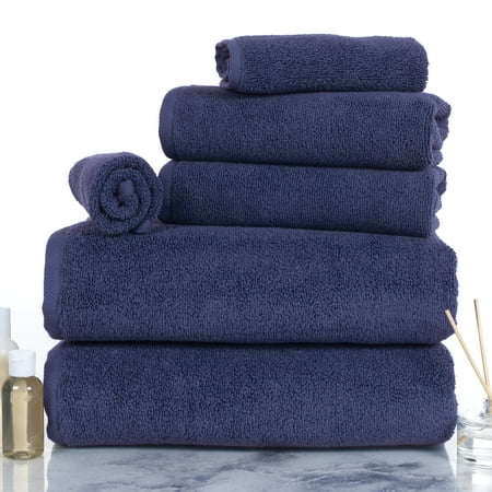 Somerset Home 6-Piece 100% Cotton Machine Washable Bath Towels, Navy