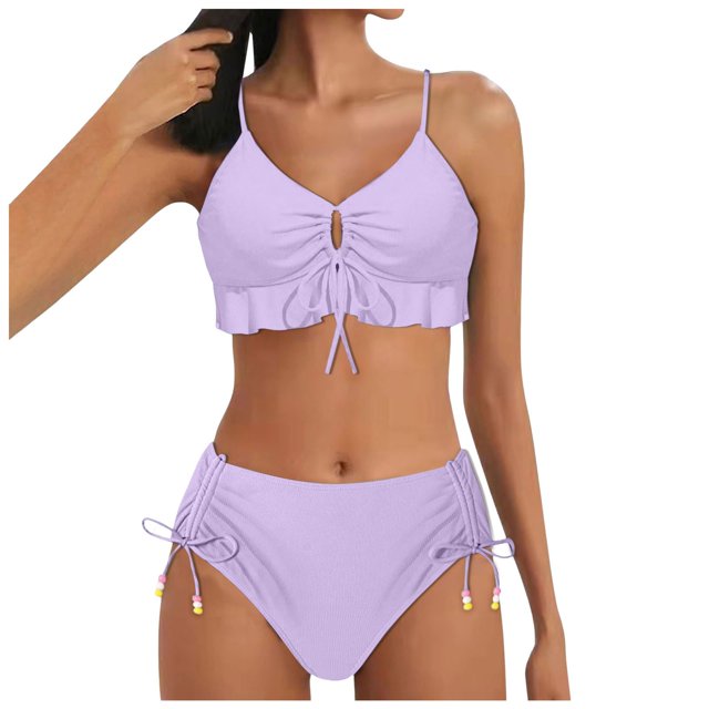 MKLEKYY Traje De Baño Mujer Women'S 2 Piece Swimsuit Bikini Back With Ruffled Edge Underwear Gathered Swimsuit Hem Pleated Underwear Swimsuit