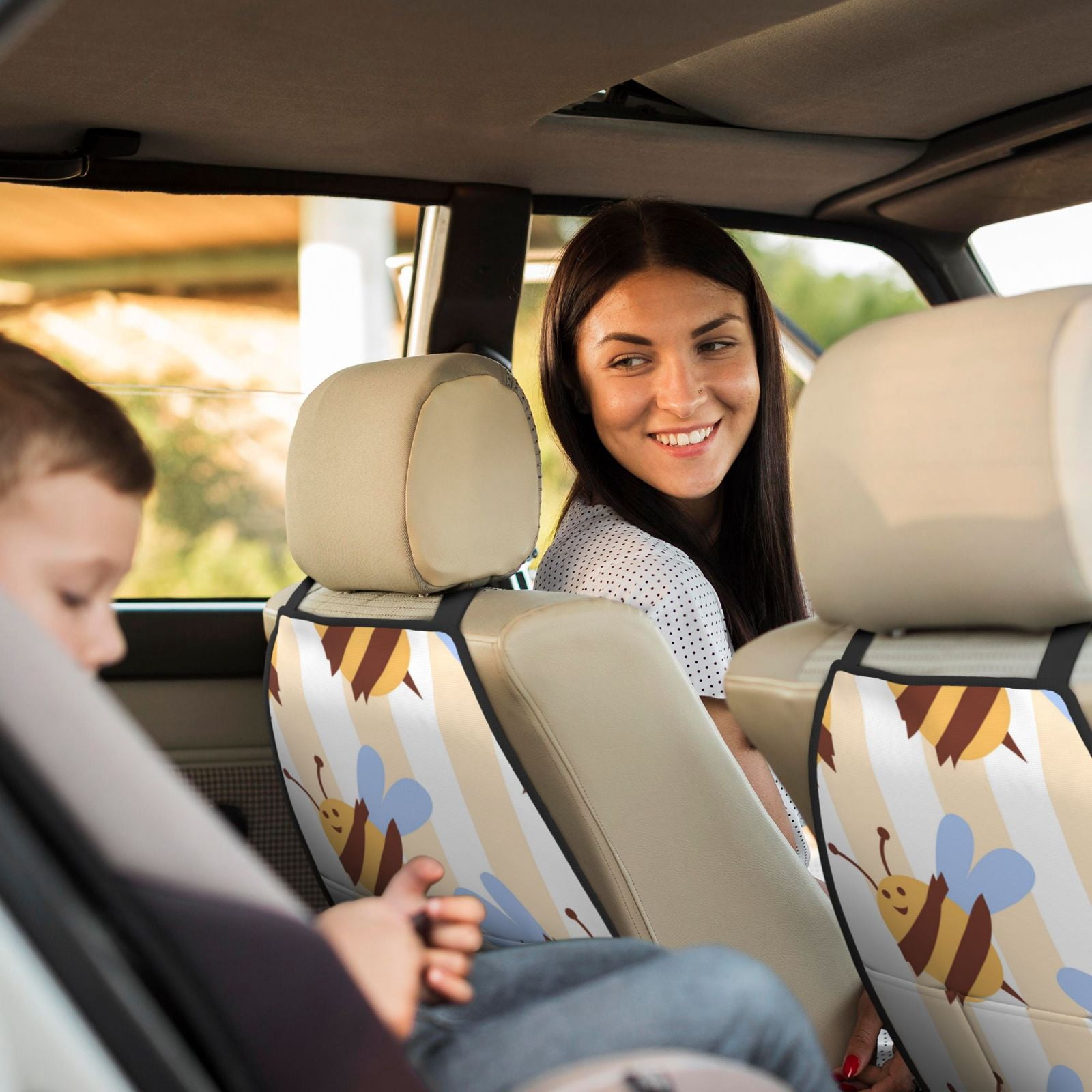 Xecao A Bee Pattern Car Seat Back Protector 2 Pack Large Capacity Pocket, Kick Mats Back Seat Protector