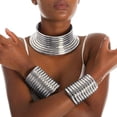 thumbnail image 1 of Ensembles de Bijoux Collier Ras du Cou Réglable avec 2 Bracelets en Cuir Gothique pour Femmes et Filles, 1 of 6