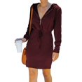 thumbnail image 1 of Femmes à Capuche Robe à Fermeture Éclair Manches Longues Taille Cordon de Mode Hoodie de Couleur Unie Robes de Pull, 1 of 9