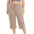 thumbnail image 6 of Zorckvet Womens Plus Size Capris with Pockets Summer Soft Baggy Casual Elastic Waist Cargo Pants Beige Size L-5XL, 6 of 10