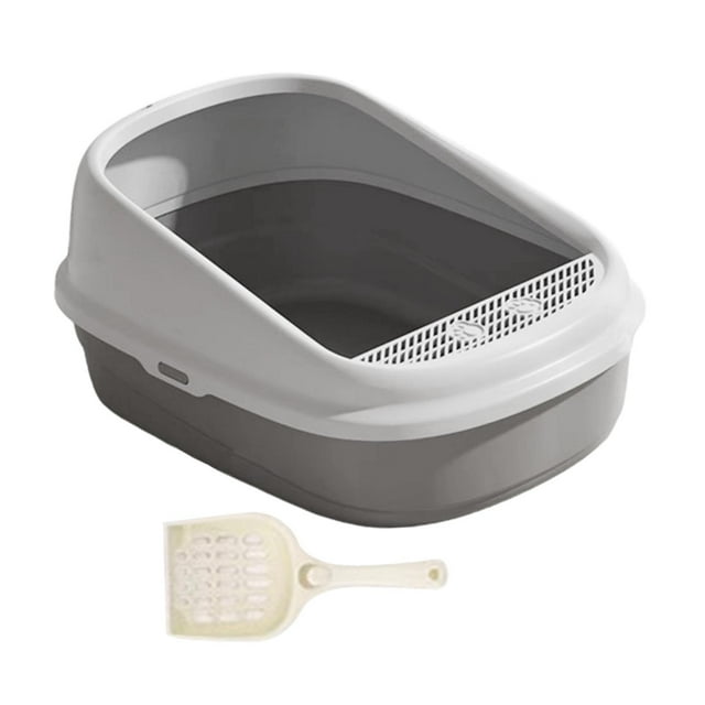 Inodoro para Gatos, Caja de Arena para Gatos, Caja de Arena para Gatos, Fácil de Limpiar, con Pala, Caja para Cama de Lados Altos Y Fácil de Transport L gris