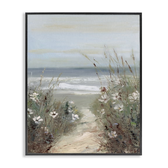 Stupell Industries Transitional Wildflower Coastline Path Black Framed Giclee Art, 11 x 14, by Sally Swatland