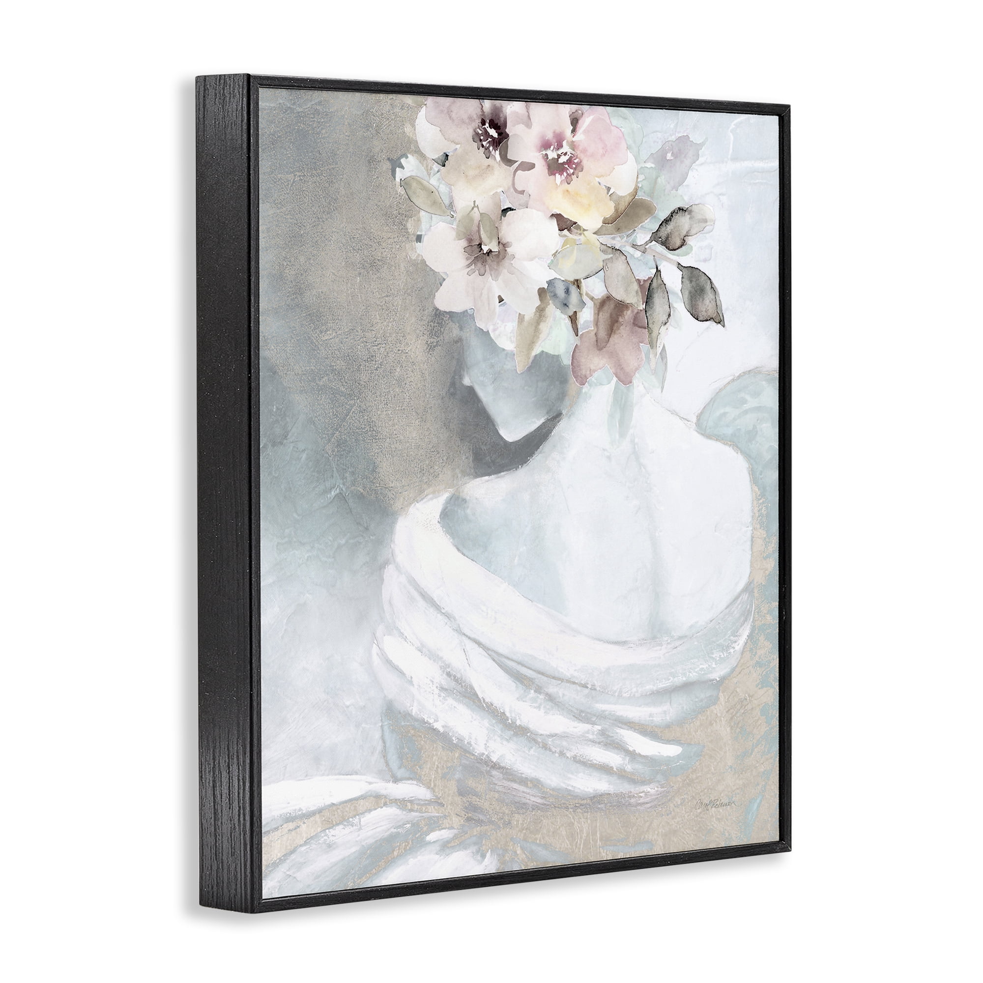 Stupell Industries Woman & Florals Visage Novelty Painting Black Framed Art Print Wall Art, 24 x 30