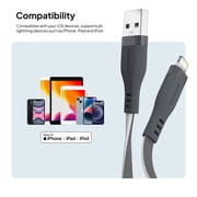 Powertek MFi USB-A to Lightning Two-Tone Pastel Fast Charge Cable, 6 ft, Grey