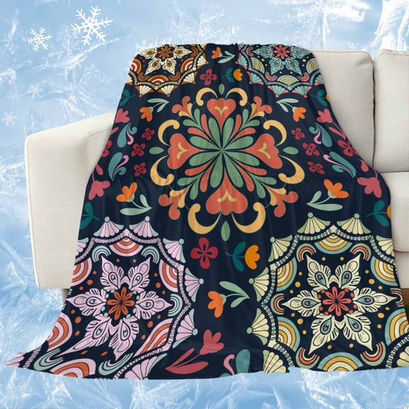 Vintage Flower Cooling Blanket,Lightweight Breathable Summer Throw Blanket with Double Sided Cold Effect,Boho Abstract Colorful Ethnic Floral Picnic Blankets Bed Sheet for Hot Sleepers 40"x60"