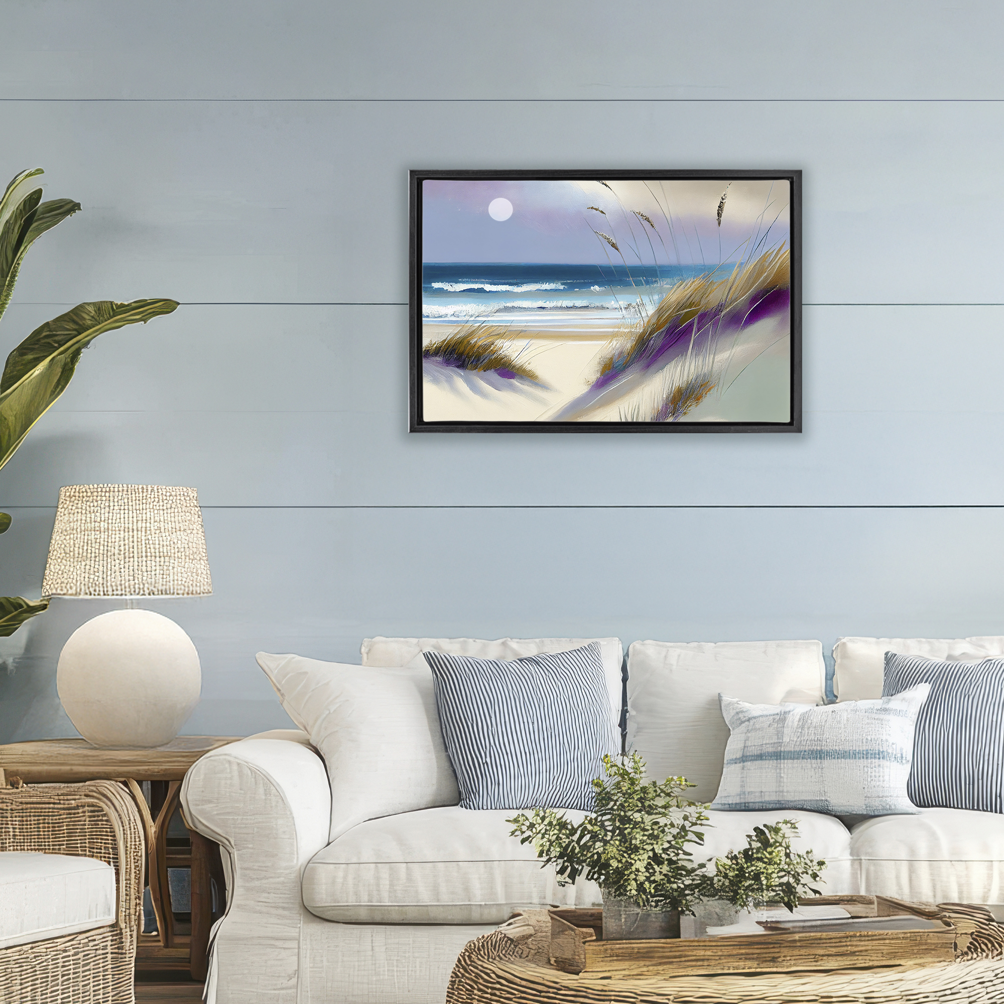 Beach Dunes Serenity Black Framed Floater Canvas Wall Art, design by Sasha