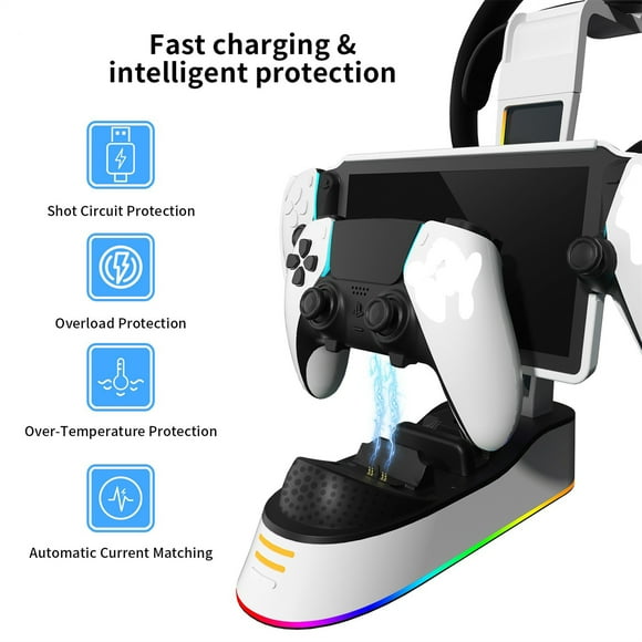 Charging Dock Base Overcharge Protection Charging Stand Portable Charger Dock Game Console Charging Dock Station With Headset Holder Compatible For PS5 Portal Handheld Console
