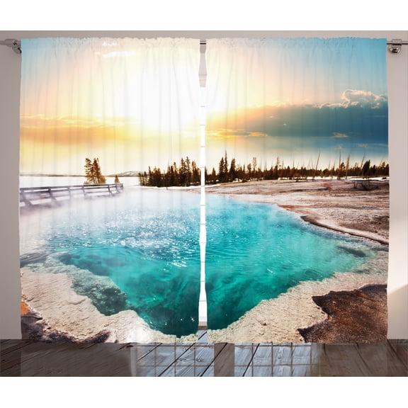 Ambesonne Yellowstone Curtains 2 Panel Set, Park Earth, 108" x 90", Turquoise