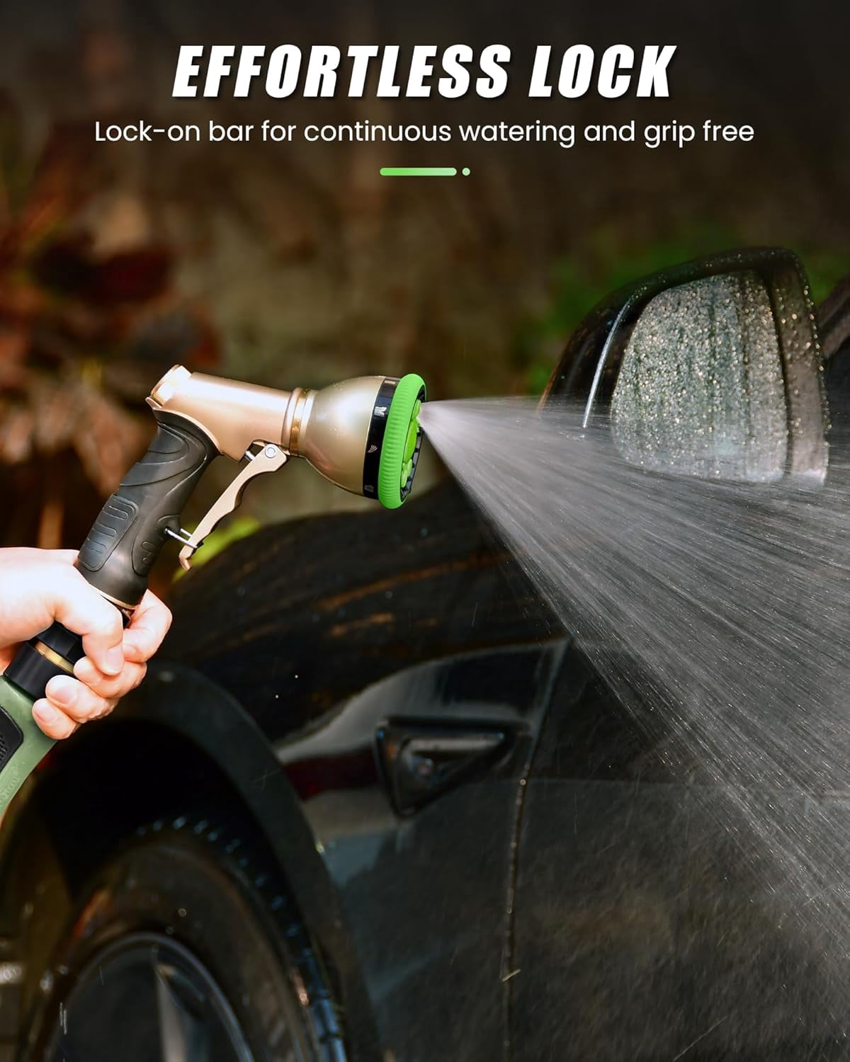 Garden Hose Nozzle, Heavy Duty Metal Water Hose Sprayer Nozzle with 9 Adjustable Spray Patterns, High Pressure Hand Sprayer for Watering Plants, Lawns, Car and Pet Washing (1, Green)