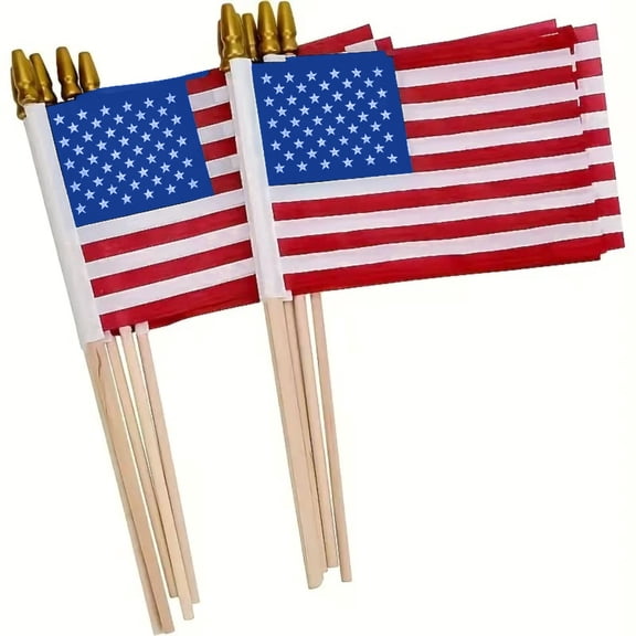 12 Pcs American Flags on Stick for Outside 8x12 Inch USA Stick Flag with Handheld and Grounded Flagpole, Labor Day Decorations, Patriotic Anniversary 4th of July Decor